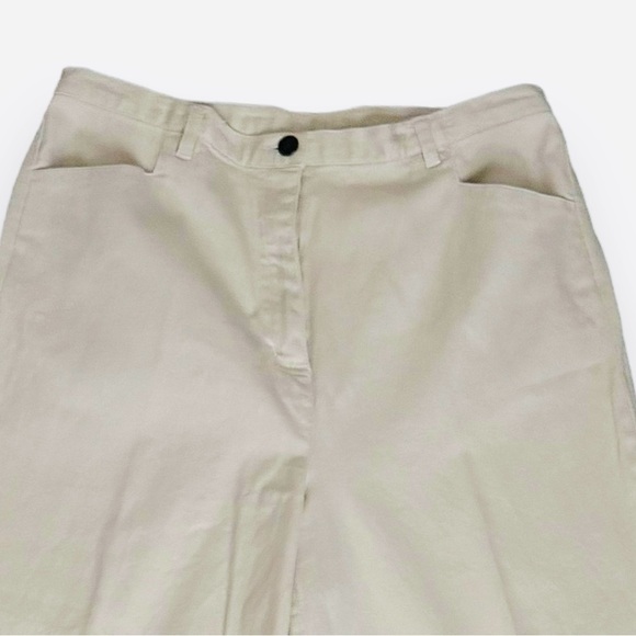 Denim & Co Size Large Cream Wide Leg Cropped Pants Cotton Spandex - Picture 2 of 5